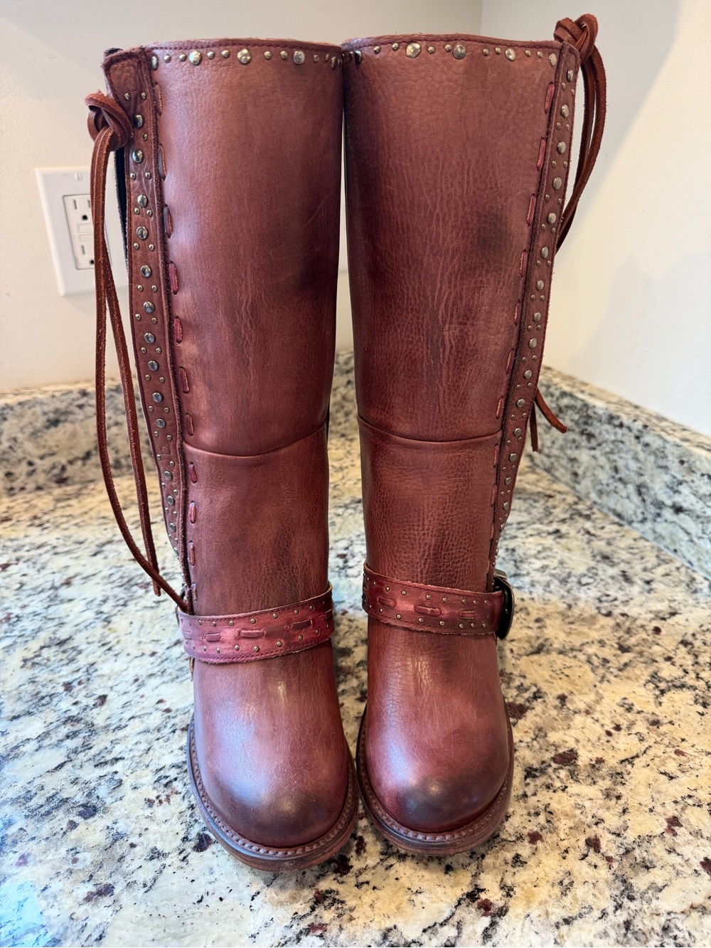 Freebird Contour Burgundy Leather Lace-Up Studded Riding Boots 6 NEW - Picture 4 of 7